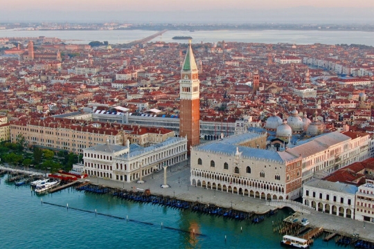 Top view of city in northern Italy