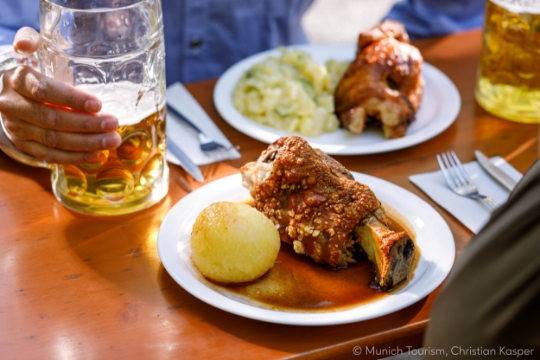 Traditional Bavarian Dish at the Oktoberfest with beer